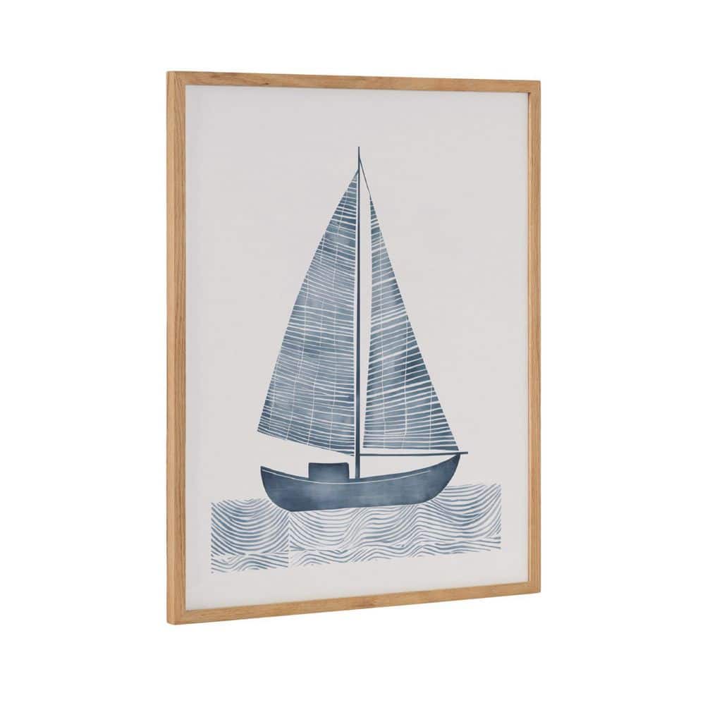 Nautical Blue Sailboat Print with Natural Wood Frame, 16x20