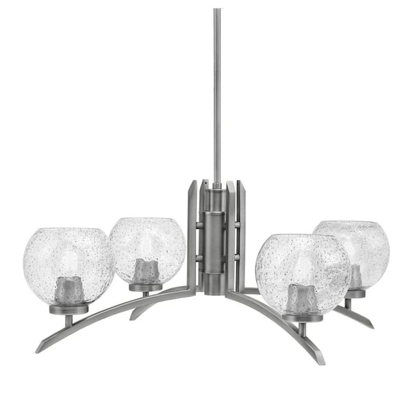 Unbranded Siena 27.5 in. 4-Light Graphite Chandelier with 5.75 in. Smoke Bubble Glass Shade, No Bulbs Included