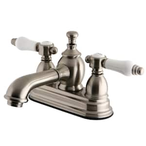 Vintage Porcelain 4 in. Centerset 2-Handle Mid-Arc Bathroom Faucet in Brushed Nickel