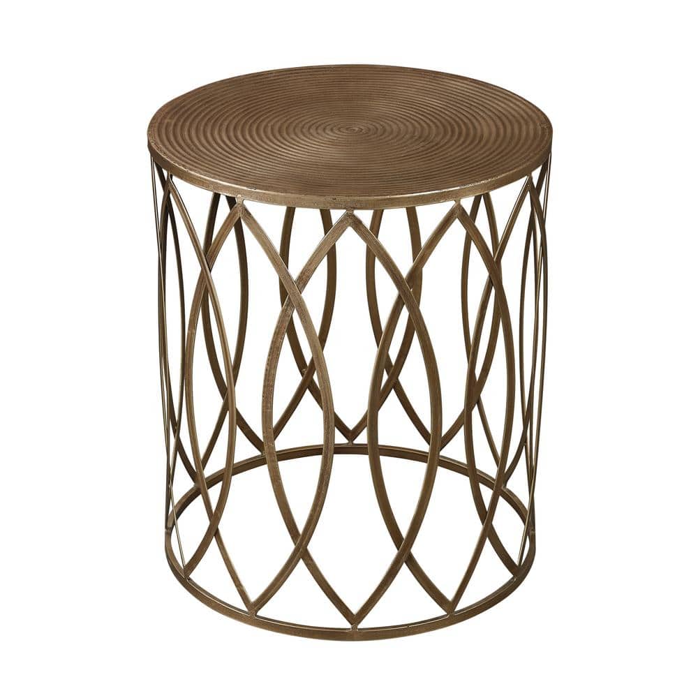 Lake Elsinore 17 in. Antique Gold Round Metal Accent Table HD231025341