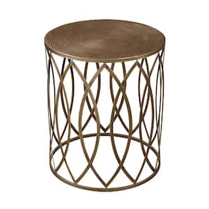 Lake Elsinore 17 in. Antique Gold Round Metal Accent Table