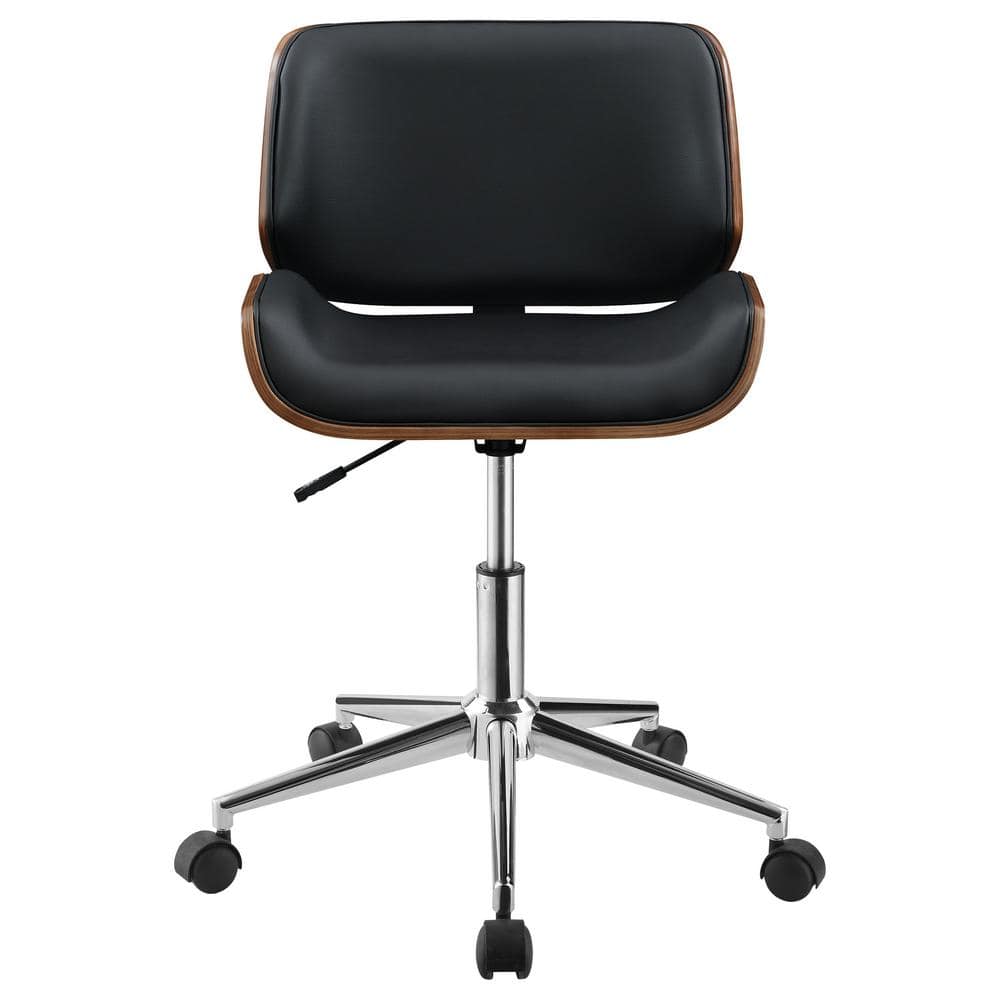 Black Leather Swivel Armless Desk Chair with Metal Base