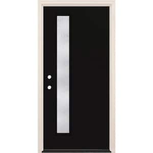 36 in. x 80 in. Right-Hand/Inswing 1-Lite Rain Glass Onyx Painted Fiberglass Prehung Front Door w/6-9/16 in. Frame