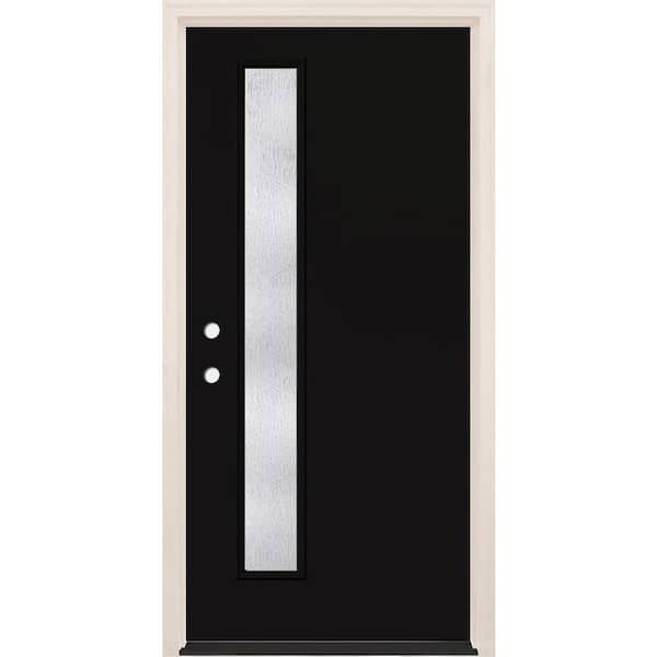 Builders Choice 36 in. x 80 in. Right-Hand/Inswing 1-Lite Rain Glass Onyx Painted Fiberglass Prehung Front Door w/6-9/16 in. Frame