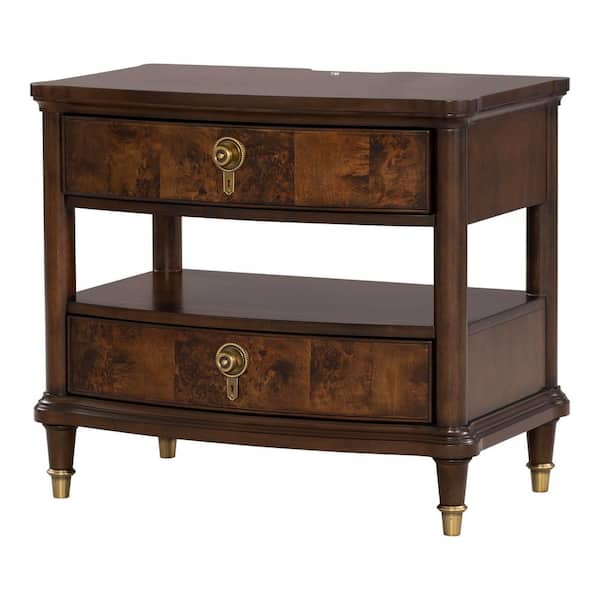 Whitney Dark Cherry 2-Drawer Nightstand with Hidden Power Outlet and LED Night Light