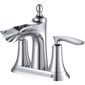 Aegean 4 in. Centerset 2-Handle Waterfall Spout Bathroom Faucet with Drain Kit Included in Polished Chrome