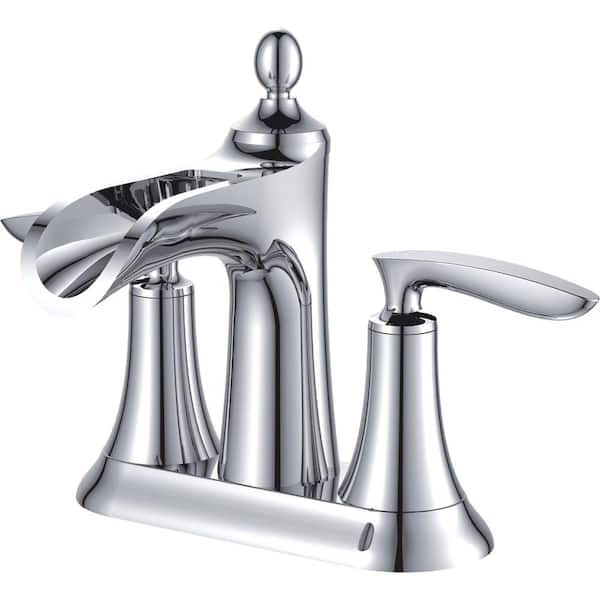 CMI Aegean 4 in. Centerset 2-Handle Waterfall Spout Bathroom Faucet with Drain Kit Included in Polished Chrome
