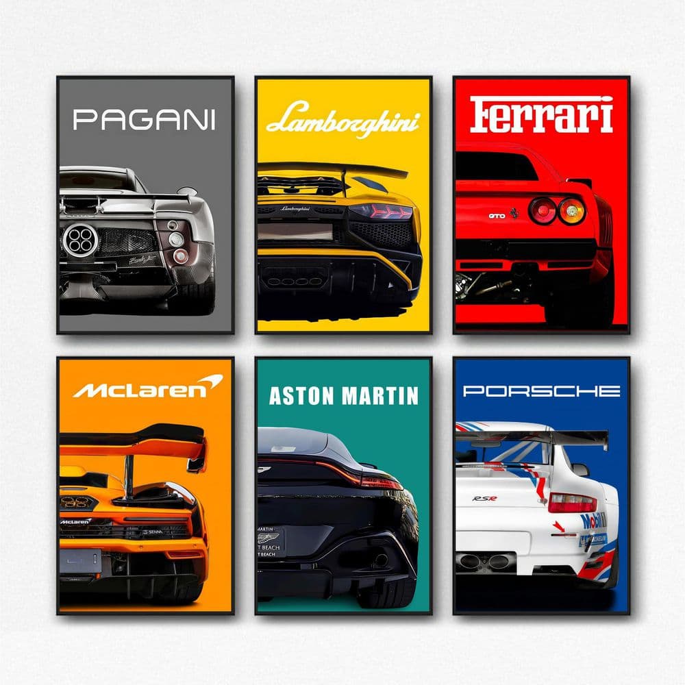 6-Piece Unframed Car Posters Art Prints 8 in. x 12 in. Vintage Racing Car W