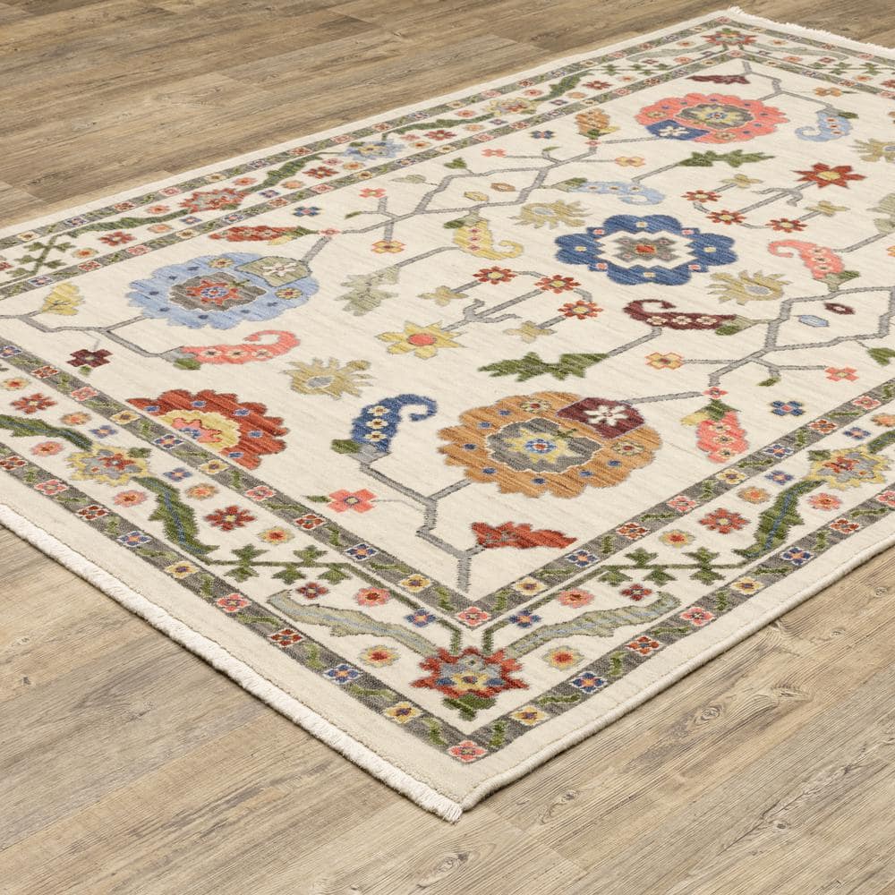 Lavista Ivory/Multi-Colored Doormat 3 ft. x 5 ft. Persian Oriental Wool/Nylon Blend Indoor Area Rug price history on PriceWatchPro