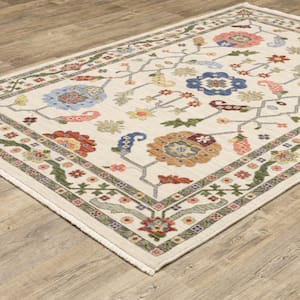 Lavista Ivory/Multi-Colored Doormat 3 ft. x 5 ft. Persian Oriental Wool/Nylon Blend Indoor Area Rug