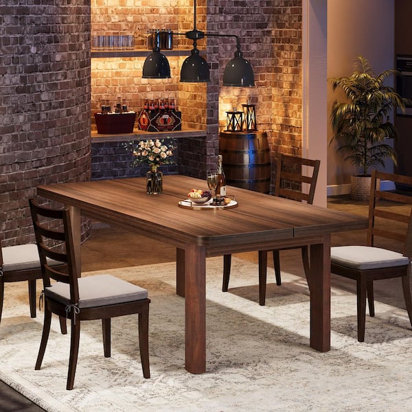 Halsey 63 in. Farmhouse Brown Wood 4 Legs Dining Table Rectangular Dinner Kitchen Table for 4 to 6