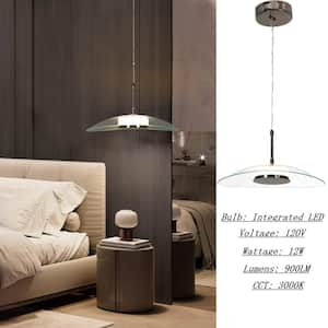 Modern 1-Light Black Nickel Pendant Light Island Integrated LED Hanging Ceiling Light with Dome Clear Glass Shade