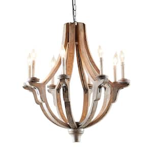 40-Watt Integrated LED Brown Wood 8 Light Chandelier with Link Style Chain