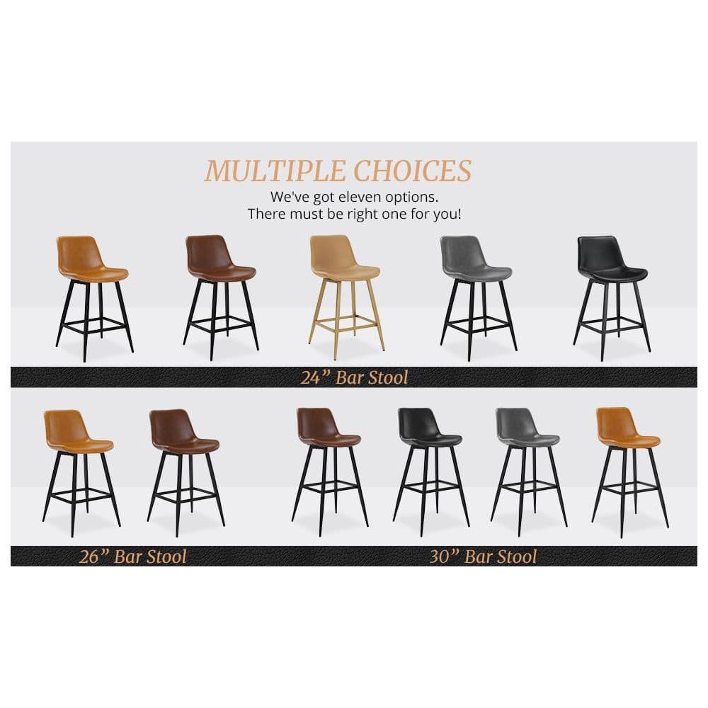 Whiskey Brown Faux Leather Counter Stools with Metal Legs, Set of 4