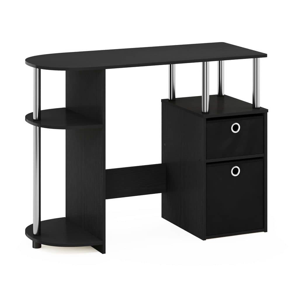 Furinno JAYA 38.39 in. Rectangular Americano/Stainless Steel/Black Computer Study Desk with Bin