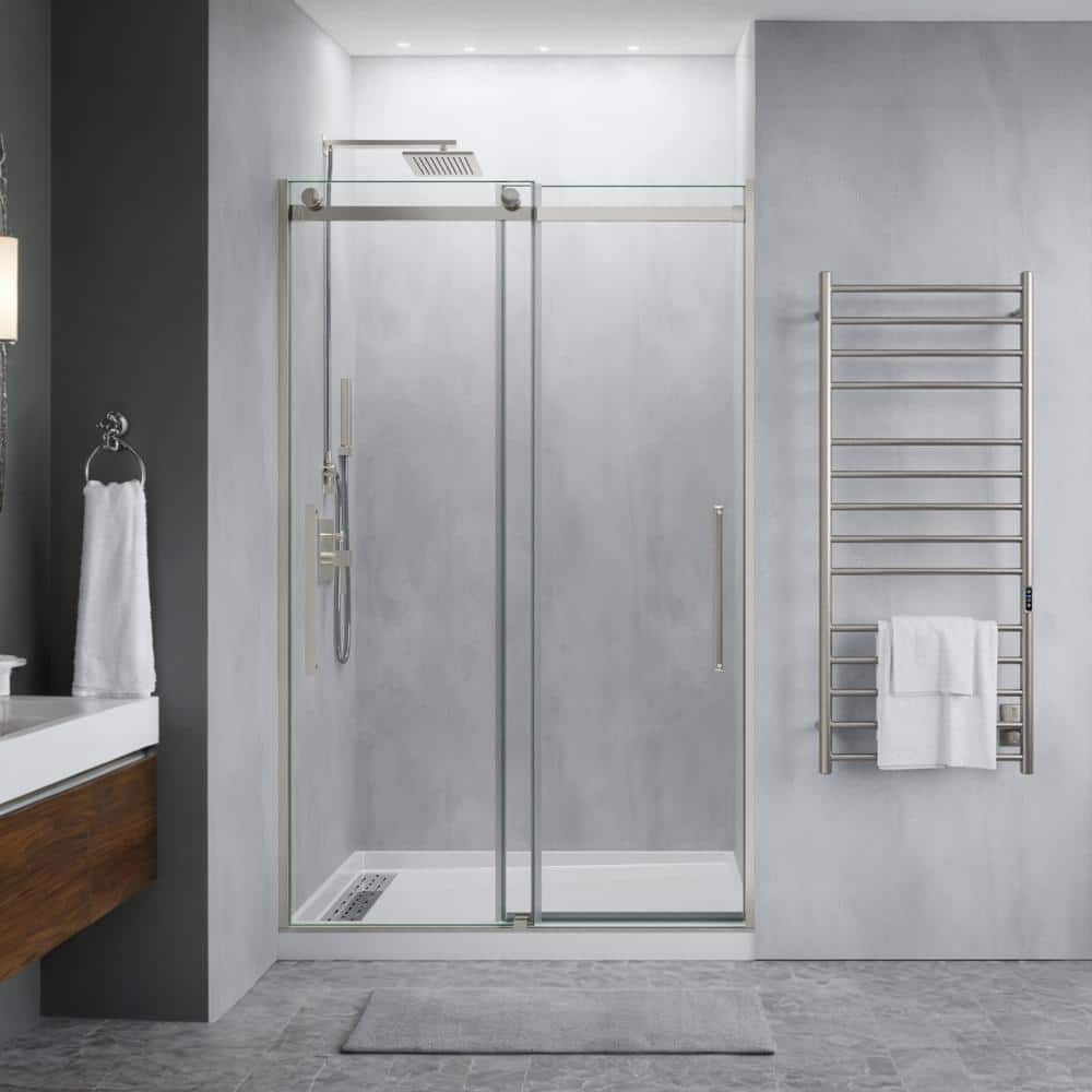 Dama Series 48 in. x 76 in. H Sliding Frameless Shower Door in Brushed Nick