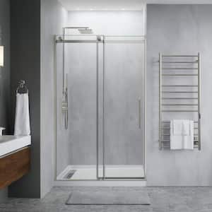 Dama Series 48 in. W x 76 in. H Frameless Sliding Shower Door with Handle in Brushed Nickel