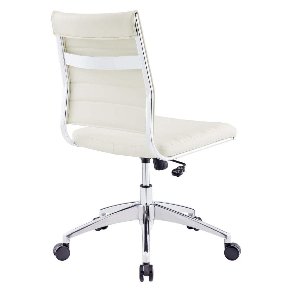 White Vinyl Armless Swivel Task Chair with Metal Base