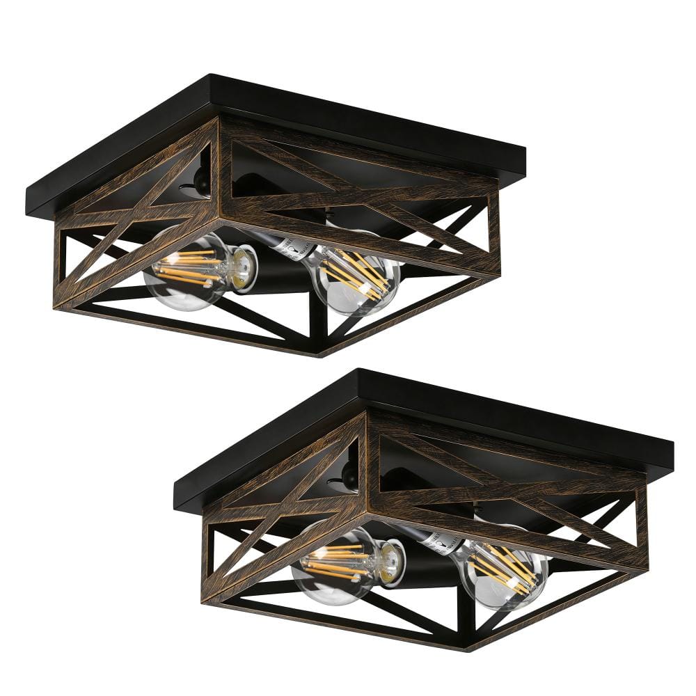 2-Pack 2-Light Brushed Black Gold Hallway Kitchen Ceiling Light,Vintage Farmhouse Flush Mount Ceiling Light Fixtures price history on PriceWatchPro