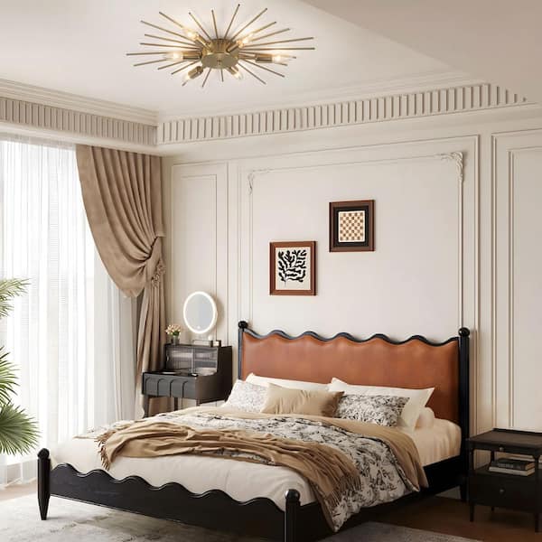 GoYeel 23.82 in. 6-Light Gold Modern Starburst Metal Flush Mount