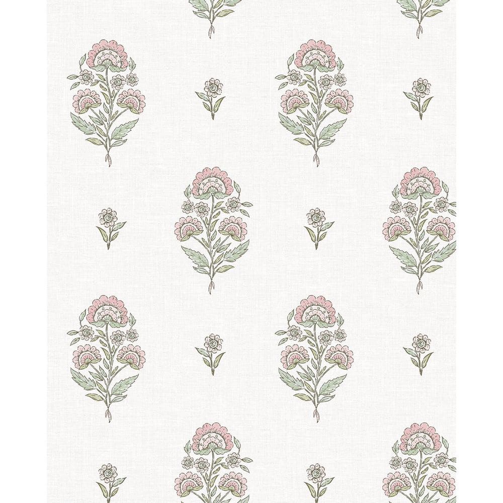 NextWall 30.75 sq. ft. Blush and Basil Floral Spot Premium Matte