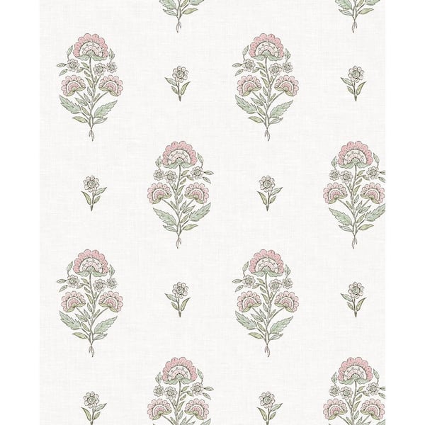 30.75 sq. ft. Blush and Basil Floral Spot Premium Matte Non-Woven Paper Peel and Stick Wallpaper Roll