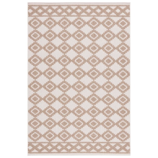 Global Beige/Brown 8 ft. x 10 ft. Diamond Ornate Border Indoor/Outdoor Area Rug