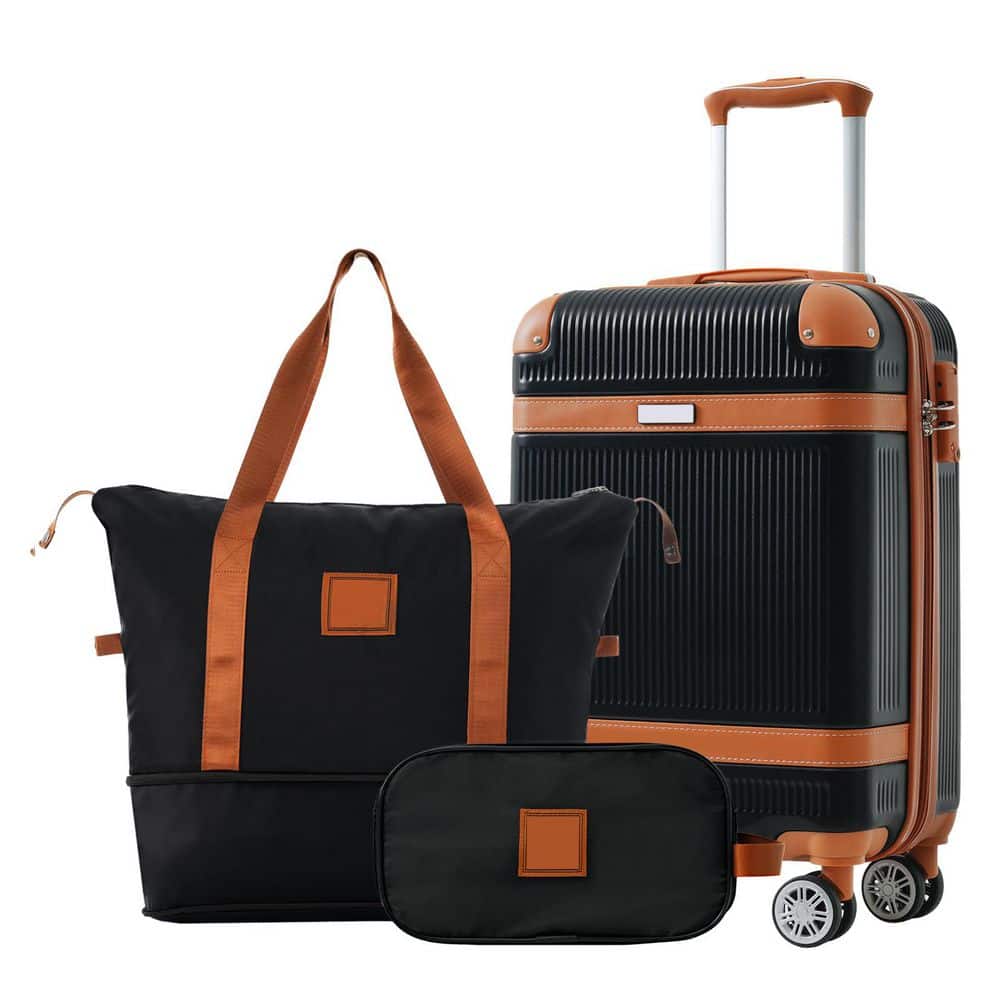 20 in. Black Durable ABS Hardshell Spinner Carry-On Suitcase with TSA Lock, Duffel Bag and Toiletry Bag price history on PriceWatchPro