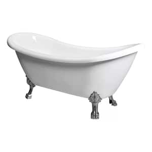 Daphne 69.29 in. x 28.34 in. Freestanding Soaking Acrylic White Clawfoot Bathtub W/ Center Drain And Brushed Nickel Feet