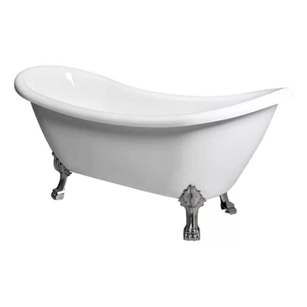 castellousa Daphne 69.29 in. x 28.34 in. Freestanding Soaking Acrylic White Clawfoot Bathtub W/ Center Drain And Brushed Nickel Feet