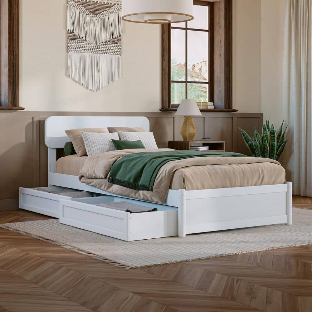 AFI Capri White Solid Wood Frame Twin XL Platform Bed with Panel ...