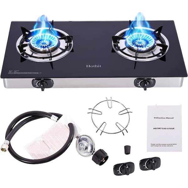 JEREMY CASS 28.5 in. 2 Burners Portable Gas Cooktop in Stainless Steel with Tempered Glass Panel