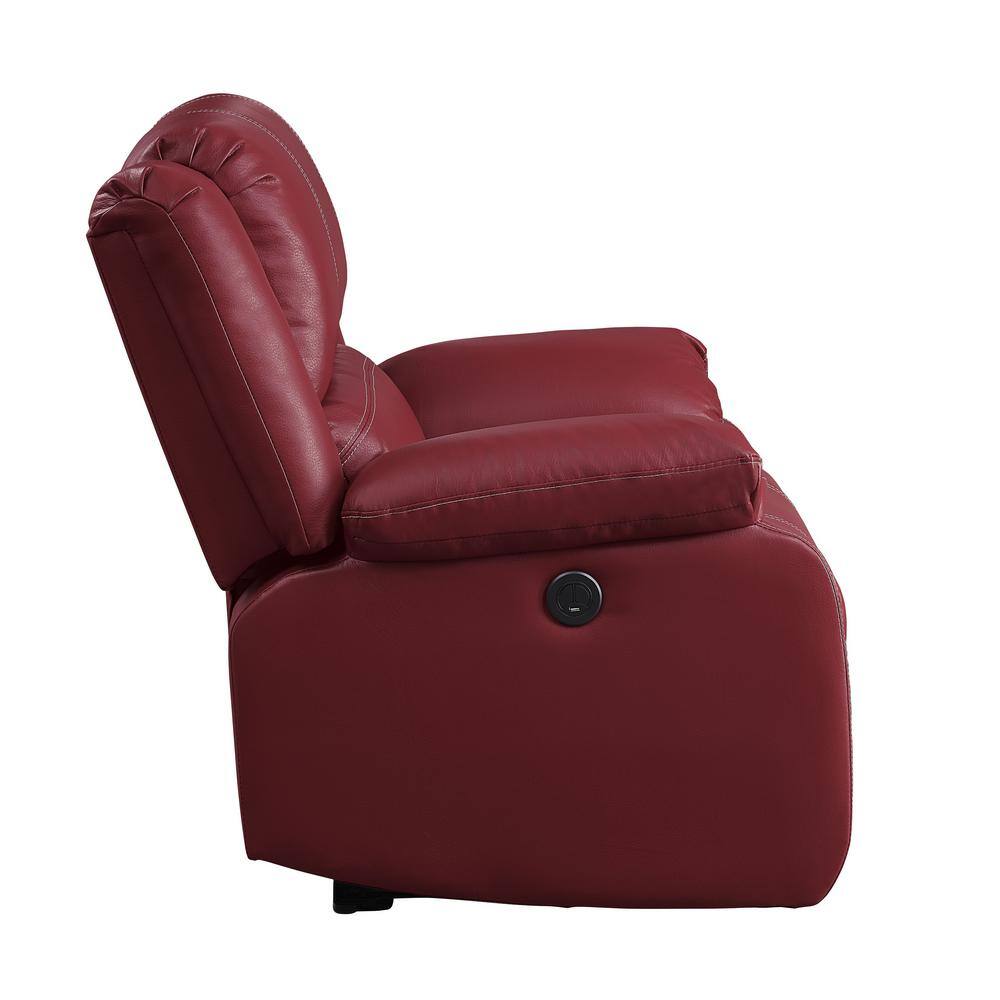Red Faux Leather Swivel Recliner with Wood Base