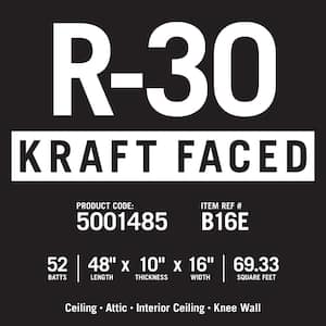 R-30 EcoBatt Kraft Faced Fiberglass Insulation Batt 10 in. x 16 in. x 48 in. (12-Bags)