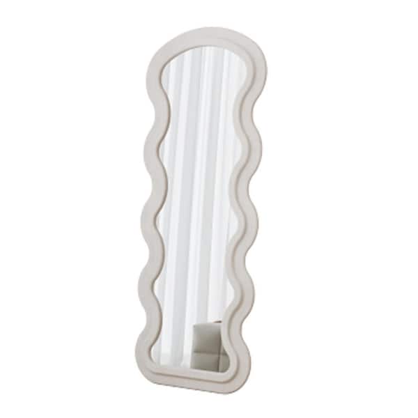 Afoxsos Cream White 24 in. W x 63 in. H Rectangle Wavy Full Length Standing Mirror with Flannel Fabric and Wooden Frame