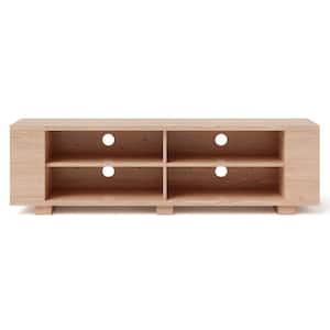 59 in. Natural Wood TV Stand Console Storage Entertainment Media Center with Shelf Fits TV's up to 65 in