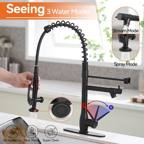 Commercial Pull Down Kitchen Sink Faucet With Sprayer Modern Kitchen Faucet Single Handle Brass Taps Matte Black