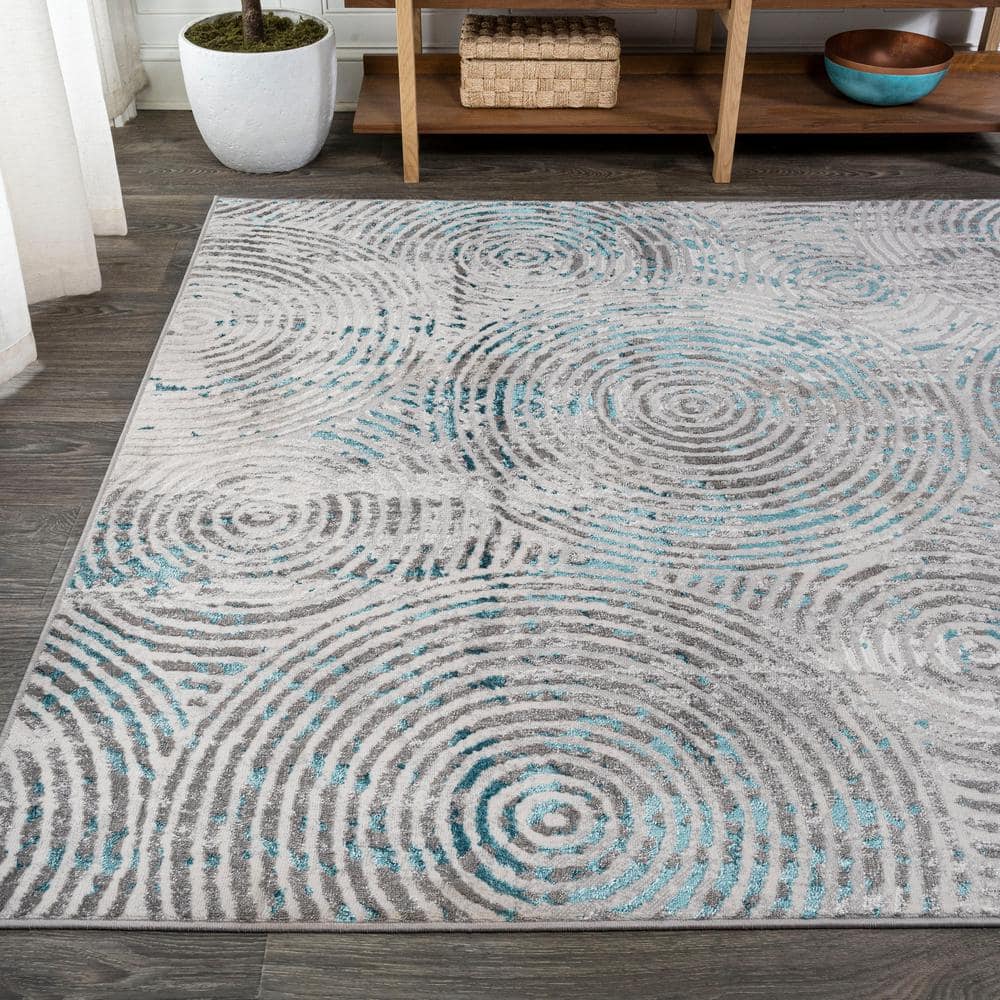 Coastal Abstract Weathered Gray Synthetic Area Rug