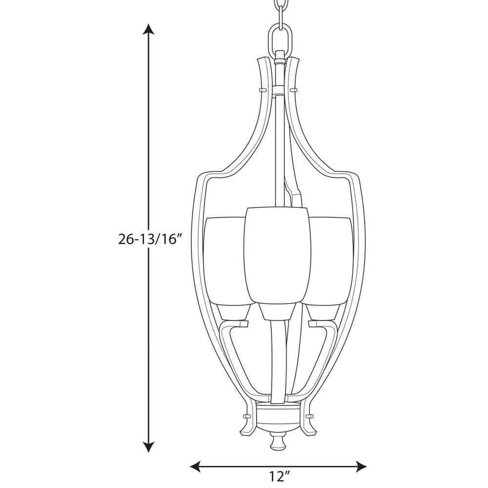 Antique Bronze 3-Light Chandelier with Etched Glass Shades