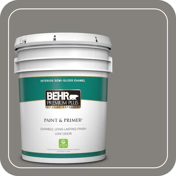 BEHR PREMIUM PLUS 5 gal. #BNC-25 Gray Pepper Semi-Gloss Enamel Low Odor Interior Paint & Primer