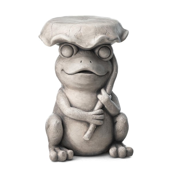 Glitzhome 19 in. H Kits and Accessories Multi-functional MGO Frog and Lotus Faux Concrete Garden Stool or Planter Stand