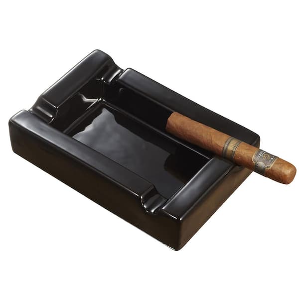 Visol Wesley Black Rectangular Cigar Ceramic Ashtray - VASH427