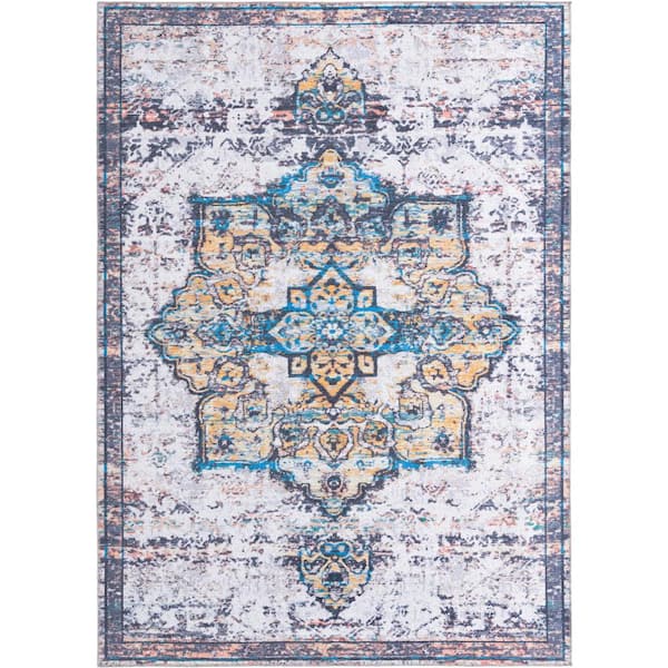 Renaissance Roma Sea Salt White 8 ft. x 11 ft. Machine Washable Area Rug