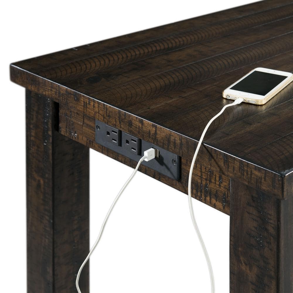 Smokey Walnut 60" Multipurpose Bar Table Set with USB & Power Strip
