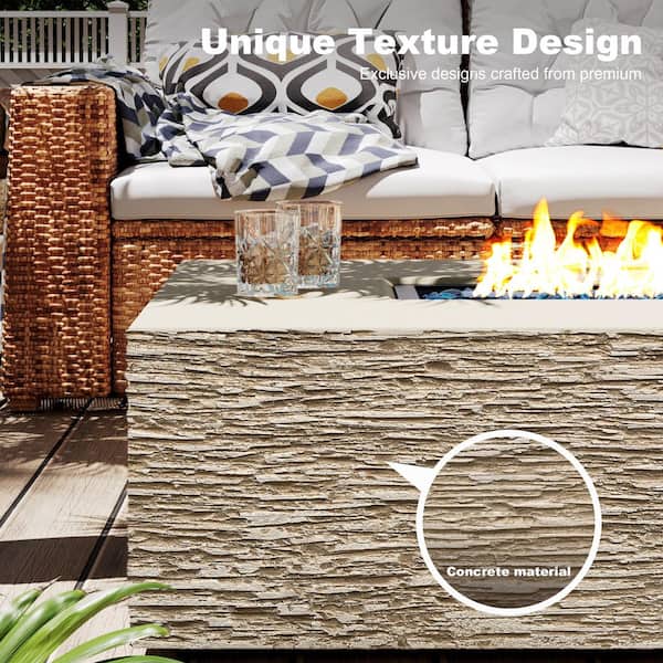 56 in. 50000BTU Outdoor Beige Round Magnesium Oxide Fire Pit Table with Propane Tank Cover