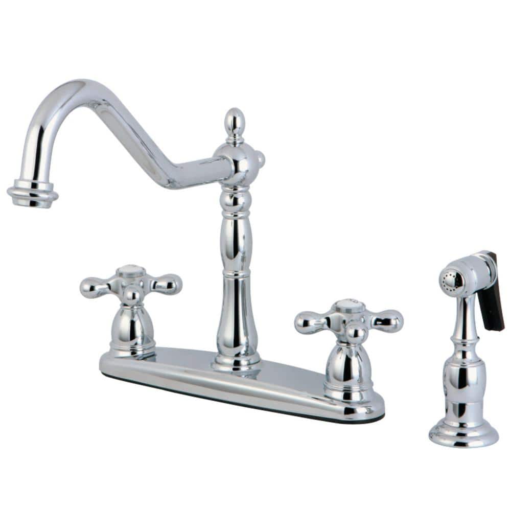 Heritage 2-Handle Standard Kitchen Faucet with Side Sprayer in Polished Chrome