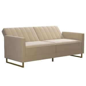 Skylar Ivory Velvet Modern Coil Futon/Sofa Bed