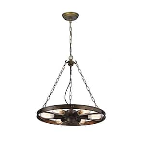 Scolca 6-Light Bronze Wagon Wheel Chandelier for Kitchen Island, Dining Room with No Bulbs Included