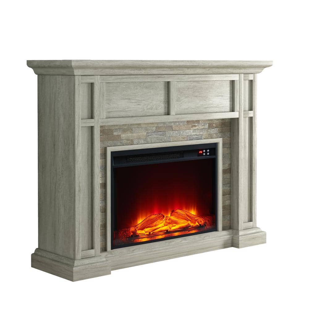 48'' Light Gray Freestanding Electric Fireplace with Realistic Flame