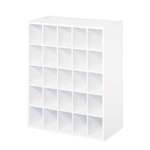 32 in. H x 24 in. W x 12 in. D White Wood Look 25-Cube Storage Organizer